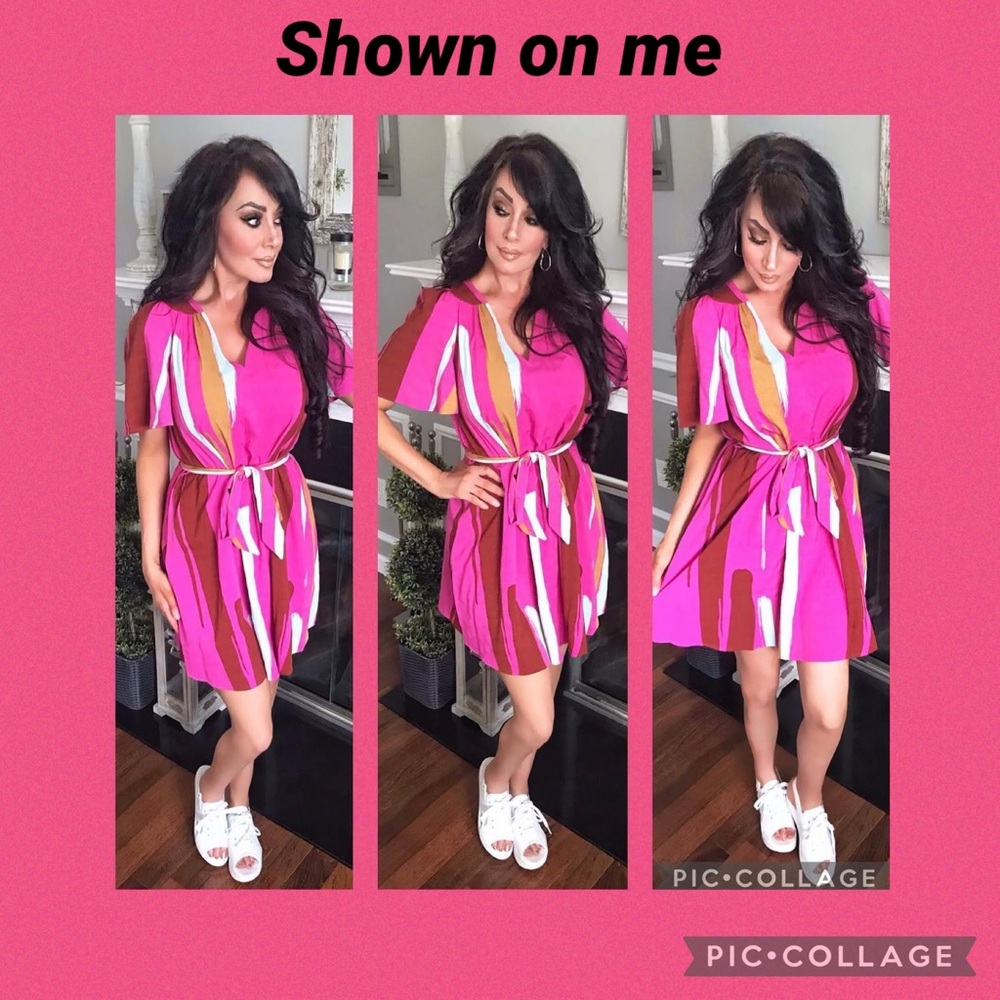 Nine West Paint Stroke Mini Dress with Belt